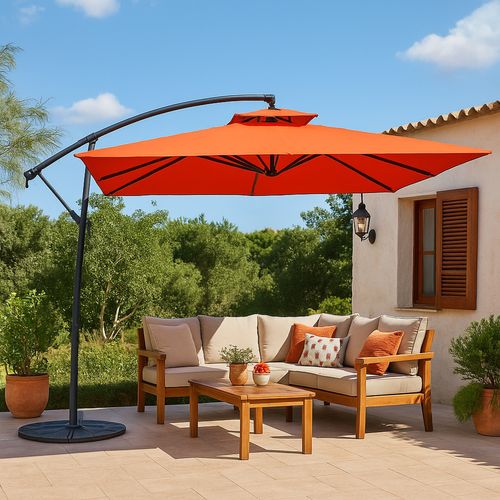 Capri - Parasol Carré Déporté 3x3 Terracotta En Aluminium