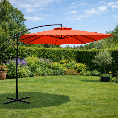 Capri - Parasol Carré Déporté 3x3 Terracotta En Aluminium