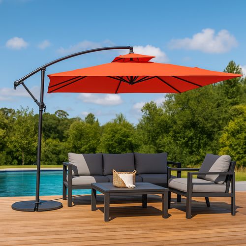 Capri - Parasol Carré Déporté 3x3 Terracotta En Aluminium