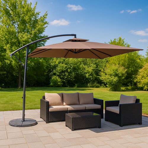 Capri - Parasol Carré Déporté 3x3 Marron En Aluminium