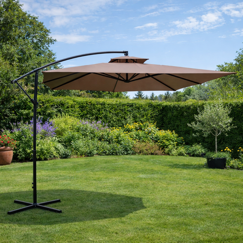 Capri - Parasol Carré Déporté 3x3 Marron En Aluminium