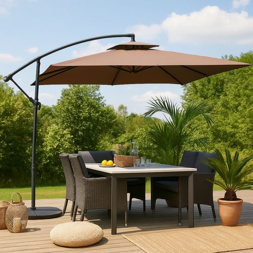 Capri - Parasol Carré Déporté 3x3 Marron En Aluminium