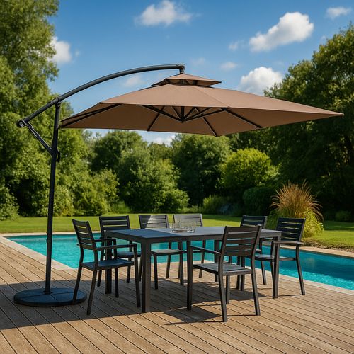 Capri - Parasol Carré Déporté 3x3 Marron En Aluminium