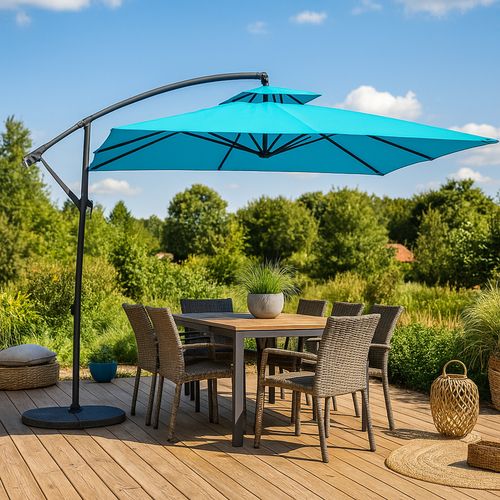 Capri - Parasol Carré Déporté 3x3 Bleu En Aluminium