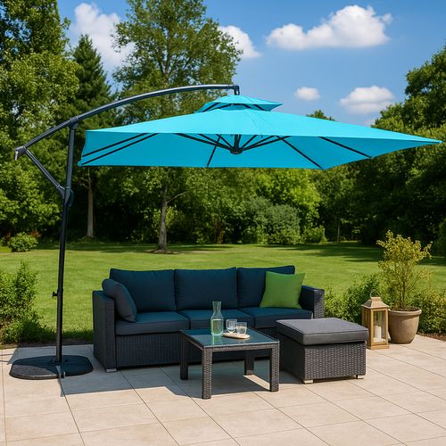 Capri - Parasol Carré Déporté 3x3 Bleu En Aluminium