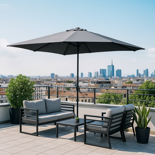 Portofino - Parasol Circulaire 3m Droit Gris En Aluminium