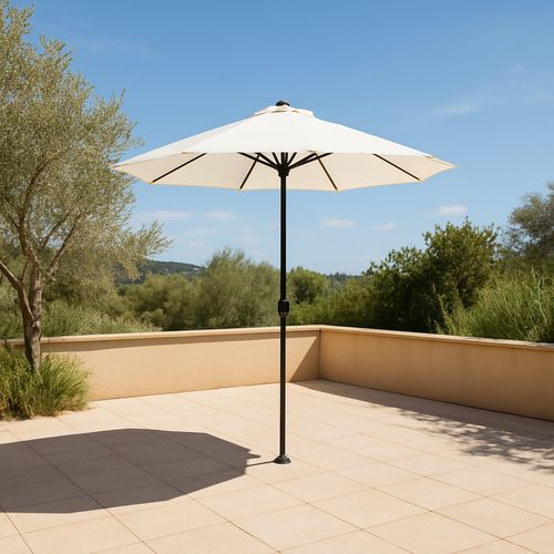 Amalfi - Parasol Circulaire 2.7m Droit Avec LED Écru En Aluminium