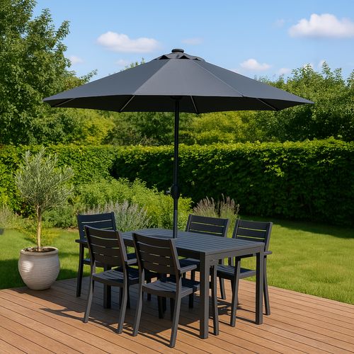 Manarola - Parasol Circulaire 3m Droit Avec LED Gris En Aluminium