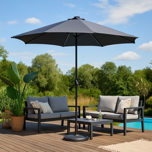 Manarola - Parasol Circulaire 3m Droit Avec LED Gris En Aluminium