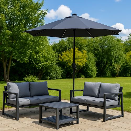 Manarola - Parasol Circulaire 3m Droit Avec LED Gris En Aluminium