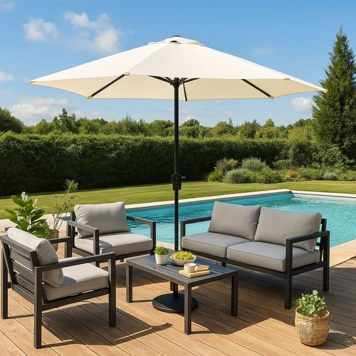 Manarola - Parasol Circulaire 3m Droit Avec LED Écru En Aluminium