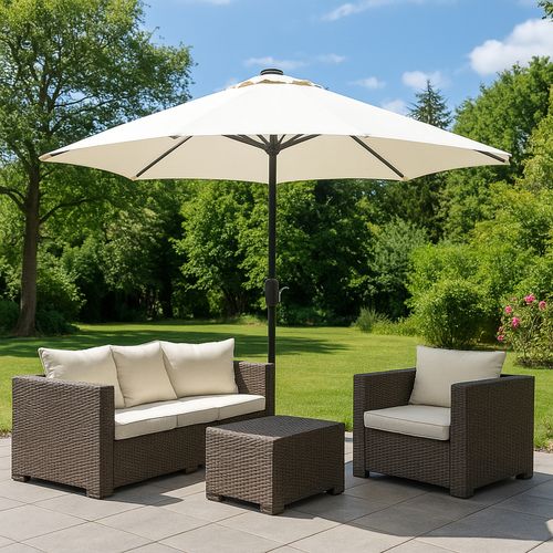 Manarola - Parasol Circulaire 3m Droit Avec LED Écru En Aluminium
