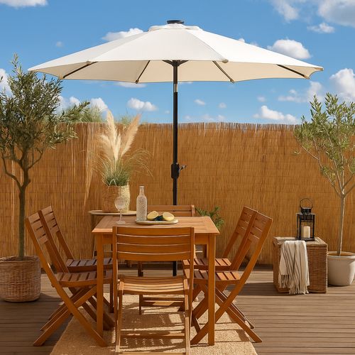 Manarola - Parasol Circulaire 3m Droit Avec LED Écru En Aluminium