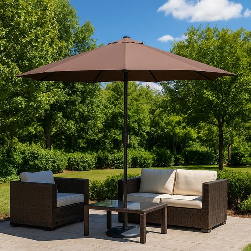 Manarola - Parasol Circulaire 3m Droit Avec LED Marron En Aluminium