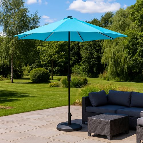 Manarola - Parasol Circulaire 3m Droit Avec LED Bleu En Aluminium
