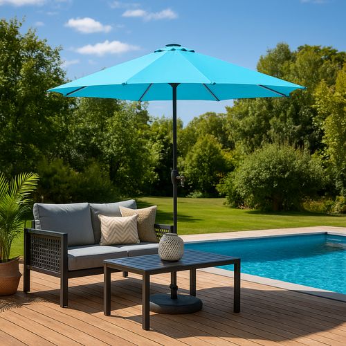 Manarola - Parasol Circulaire 3m Droit Avec LED Bleu En Aluminium