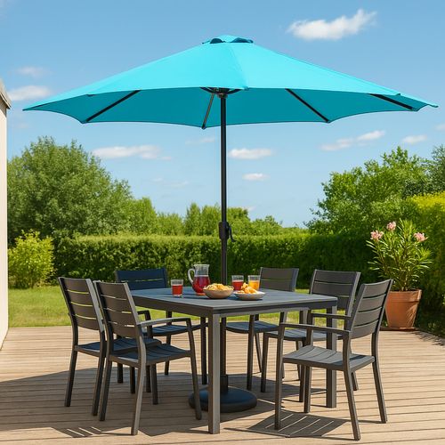 Manarola - Parasol Circulaire 3m Droit Avec LED Bleu En Aluminium