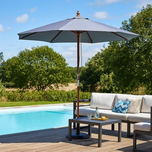Napoli - Parasol Circulaire Droit 2.7m Gris En Bois