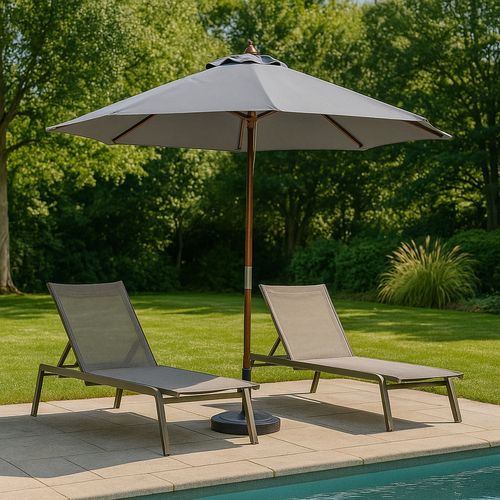 Cancun - Parasol Circulaire Inclinable 3m Gris Mât En Bois