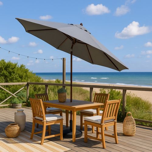 Cancun - Parasol Circulaire Inclinable 3m Gris Mât En Bois