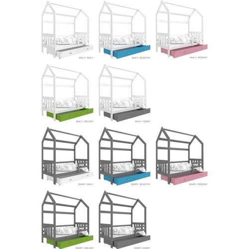 Lit Cabane 2 80x160 Pin - Rose Livré Avec Sommiers, Tiroir Et Matelas En Mousse De 7cm