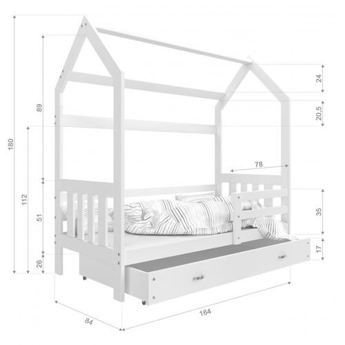 Lit Cabane 2 80x160 Pin - Rose Livré Avec Sommiers, Tiroir Et Matelas En Mousse De 7cm
