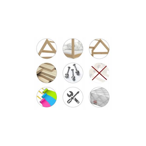 Lit Cabane 2  80x160 Pin - Gris Livré Avec Sommiers, Tiroir Et Matelas En Mousse De 7cm