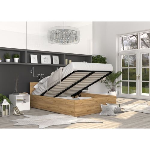 Lit Coffre Panama 160x200 - Sommier Inclus Chêne