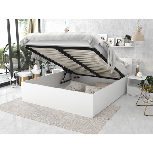 Lit Coffre Panama 140x190 - Sommier Inclus Blanc