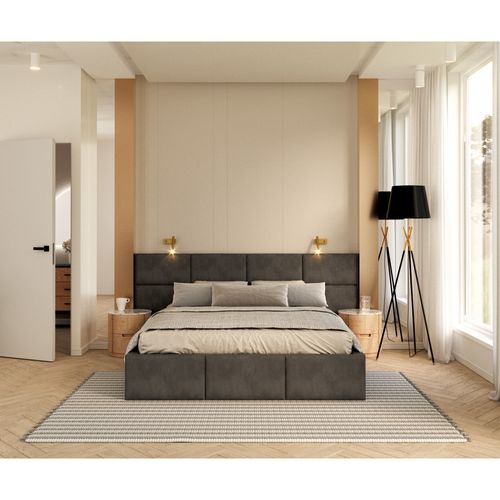 Lit Coffre Denver 160x200 - Sommier Inclus Gris Foncé