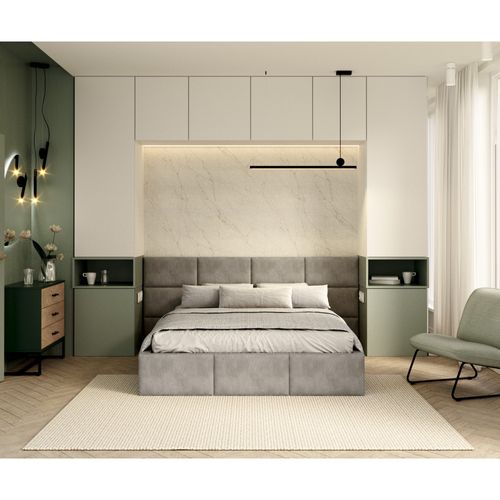 Lit Coffre Denver 160x200 - Sommier Inclus Gris Clair
