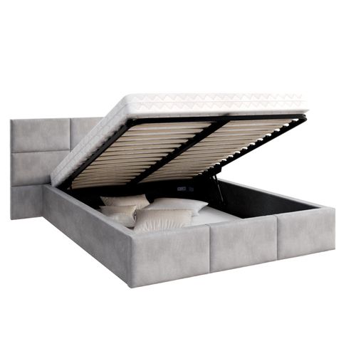 Lit Coffre Denver 160x200 - Sommier Inclus Gris Clair