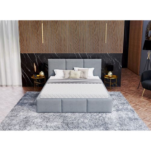 Lit Double Tesia 160x200 + Coffre - Sommier Inclus Gris Clair