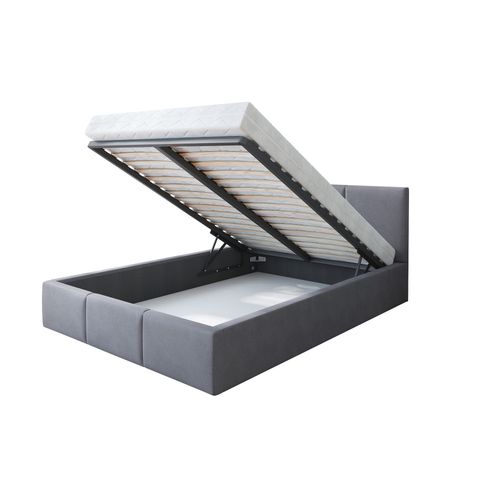 Lit Double Tesia 160x200 + Coffre - Sommier Inclus Gris Clair