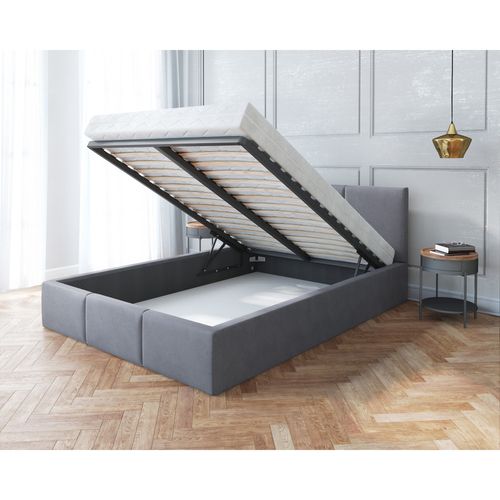 Lit Double Tesia 160x200 + Coffre - Sommier Inclus Gris Foncé