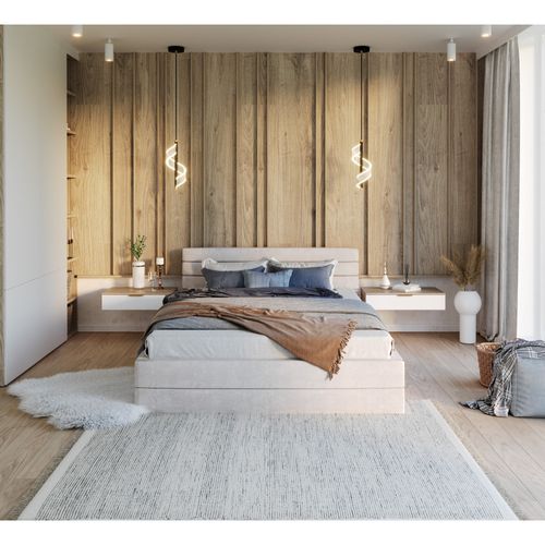 Lit Coffre Virginia 140x190 - Sommier Inclus Crème