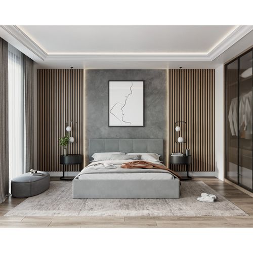 Lit Coffre Rino 160 X 200 Cm - Sommier Inclus Gris Clair