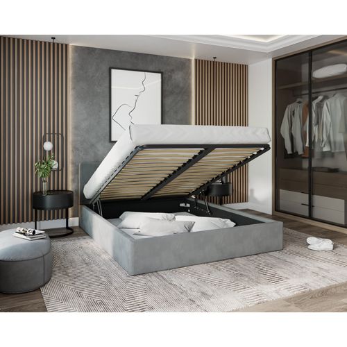 Lit Coffre Rino 160 X 200 Cm - Sommier Inclus Gris Clair