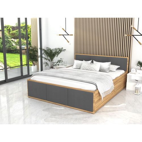 Lit Coffre Panama T 160x200 - Sommier Inclus Chêne - Gris Foncé