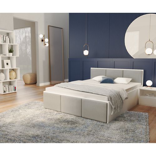Lit Coffre Panama T 160x200 - Sommier Inclus Blanc - Gris Clair