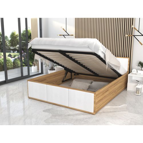 Lit Panama T 120x200 + Coffre - Sommier Inclus Chêne - Blanc