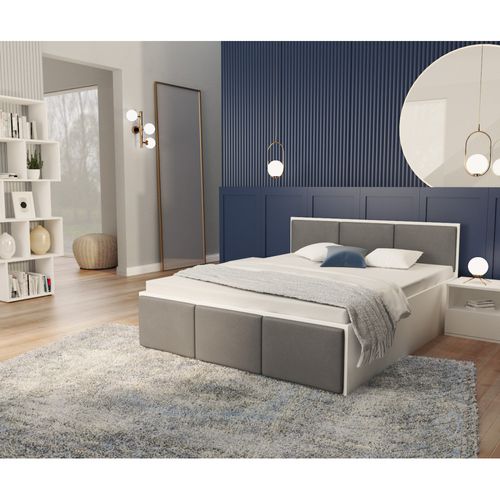 Lit Coffre Panama T 140x200 - Sommier Inclus Blanc - Gris Foncé