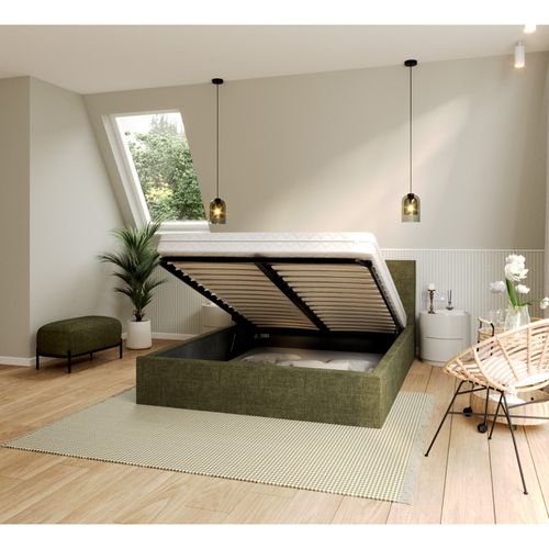 Lit Coffre Tulsa 160x200 Cm - Sommier Inclus Vert Olive