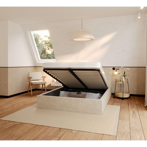 Lit Coffre Tulsa 160x200 Cm - Sommier Inclus Crème