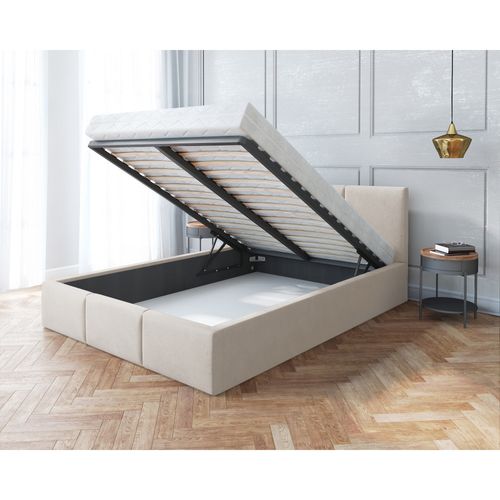 Lit Double Tesia 180x200 + Coffre - Sommier Inclus Crème