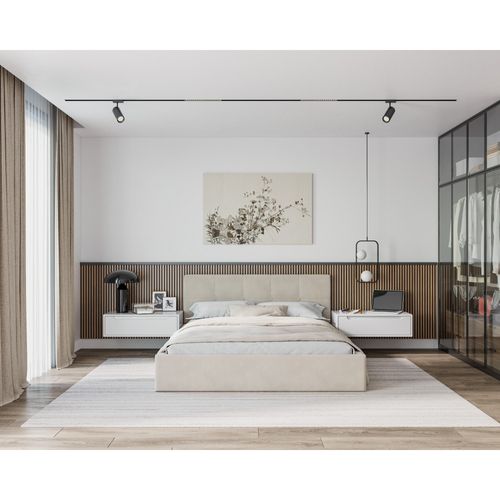 Lit Coffre Rino 180x200 - Sommier Inclus Crème