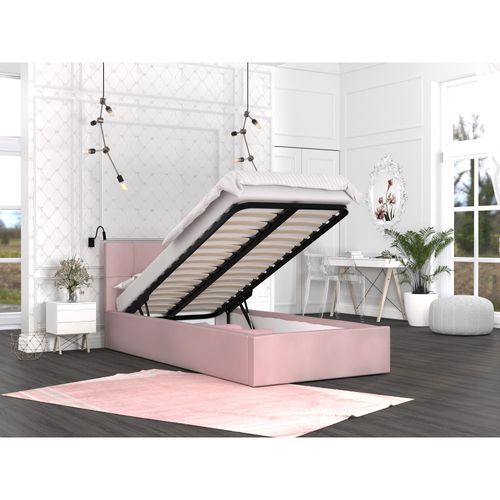 Lit Coffre Rino 120 X 200 Cm - Sommier Inclus Rose Pâle