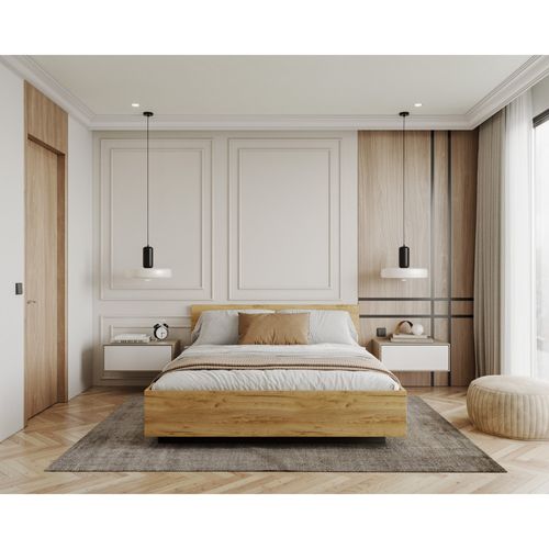 Lit Coffre Lima 140 X 190 Cm Avec Sommier à Lattes Relevable Chêne