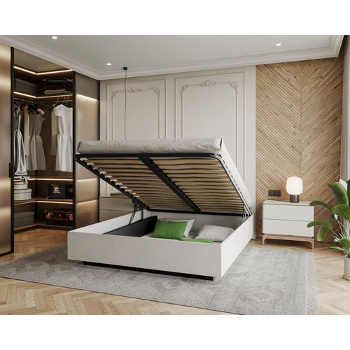 Lit Coffre Lima 140 X 190 Cm Avec Sommier à Lattes Relevable Blanc