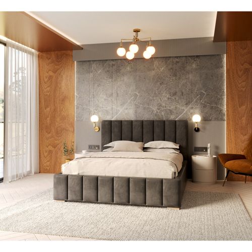 Lit Coffre Anton 160 X 200 Cm Avec Sommier à Lattes Relevable Gris Foncé